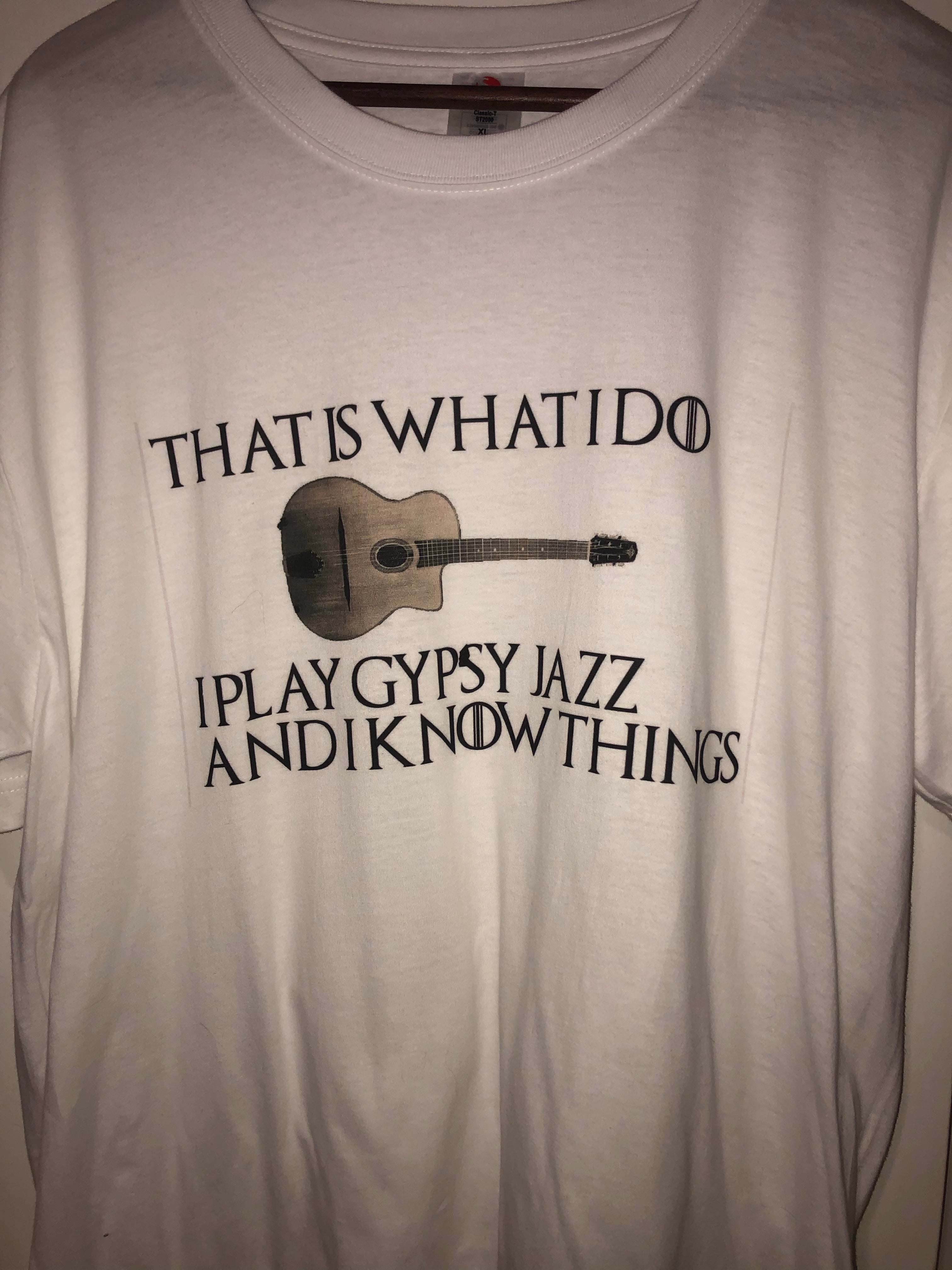 Gypsy Jazz meets Game of Thrones T Shirt (this item has free delivery with orders over $55)